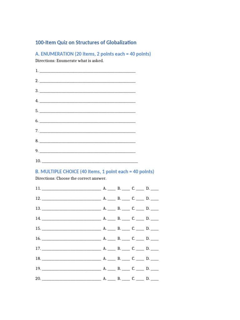 Structures of Globalization Quiz and Answer Key | PDF | Economies