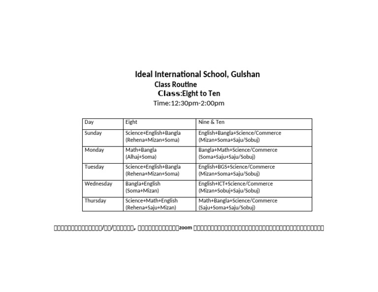 Class Routine for Grades 8-10 | PDF