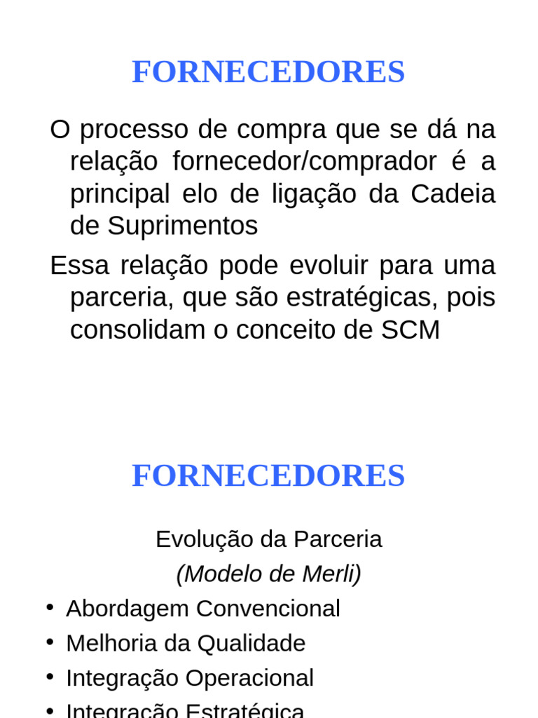 Evolução da Relação com Fornecedores | PDF | Cadeia de suprimentos ...