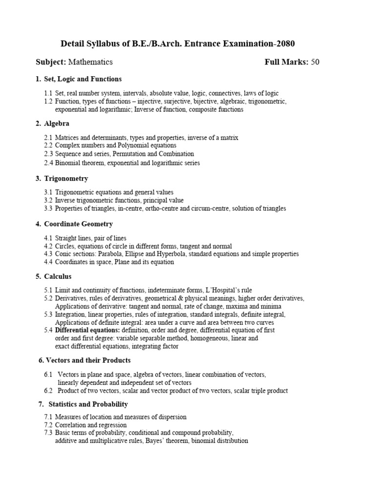 IOE Math Syllabus Overview 2080 | PDF | Function (Mathematics) | Integral