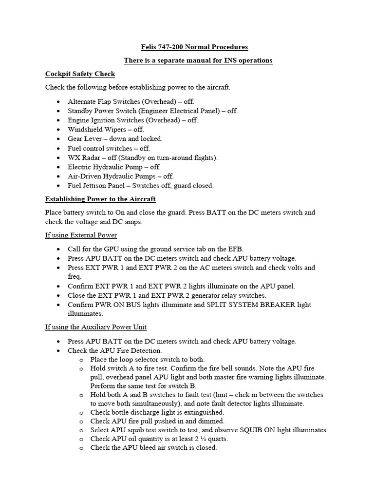 747-200 Normal Procedures Checklist | PDF | Aviation | Aircraft