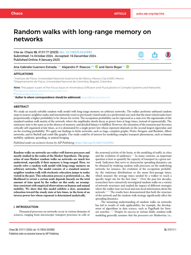 Long-Range Memory in Random Walks | PDF | Markov Chain | Probability Theory