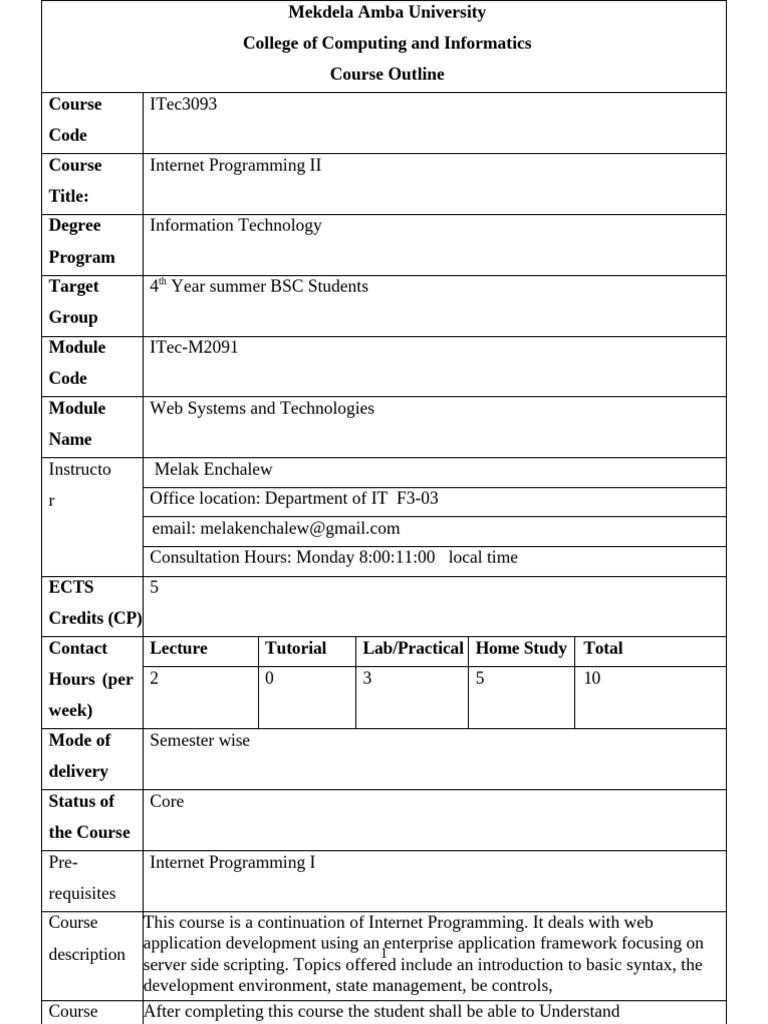 Internet Programming II Course Outline | PDF