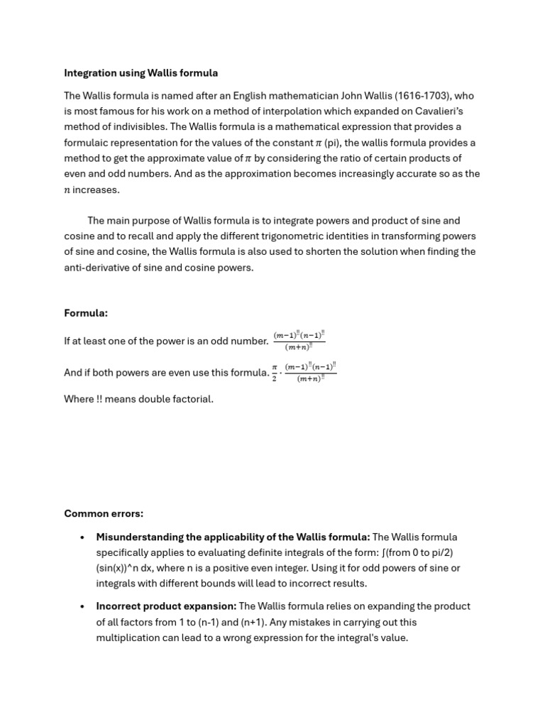 Integrating with Wallis Formula | PDF | Mathematical Concepts ...
