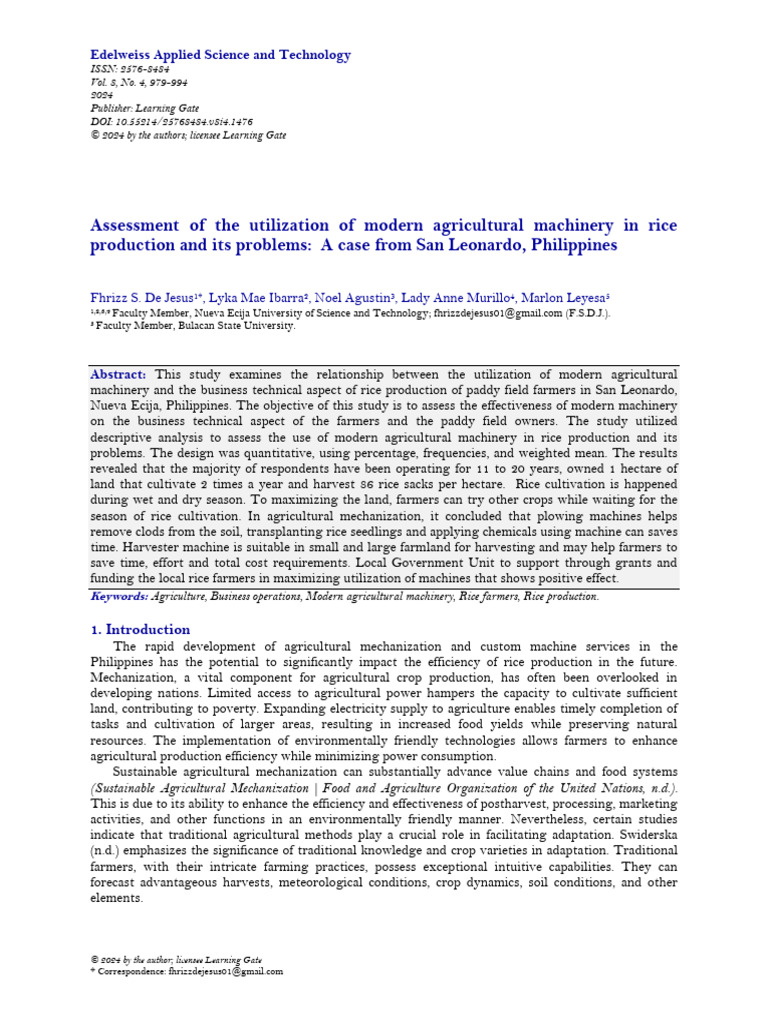 Modern Machinery in Rice Production Analysis | PDF | Agriculture ...