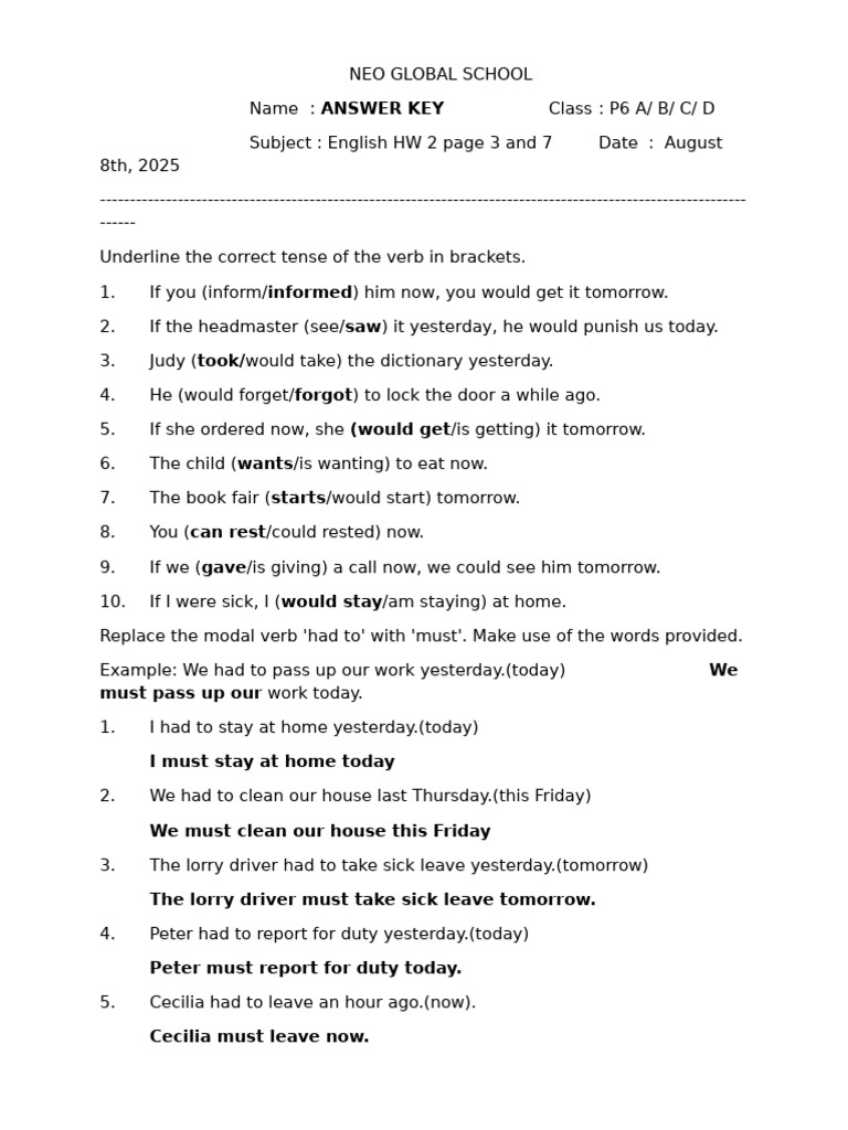 P6 English Homework Answer Key | PDF