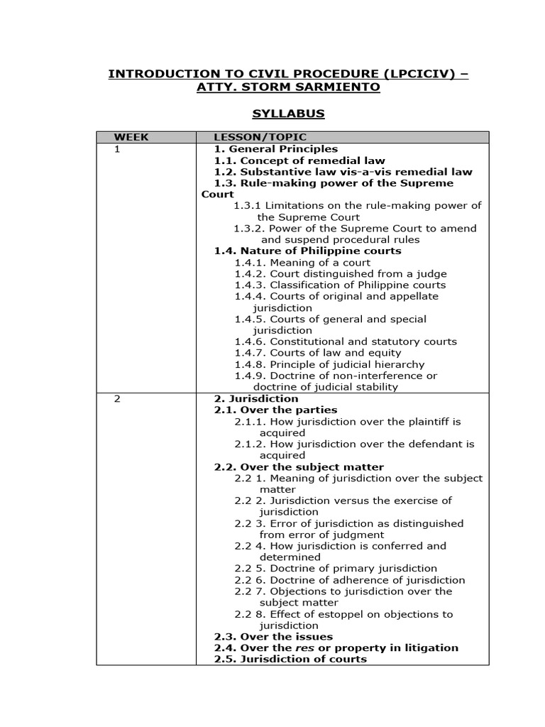 Civil Procedure Course Syllabus | PDF | Subpoena Duces Tecum | Lawsuit