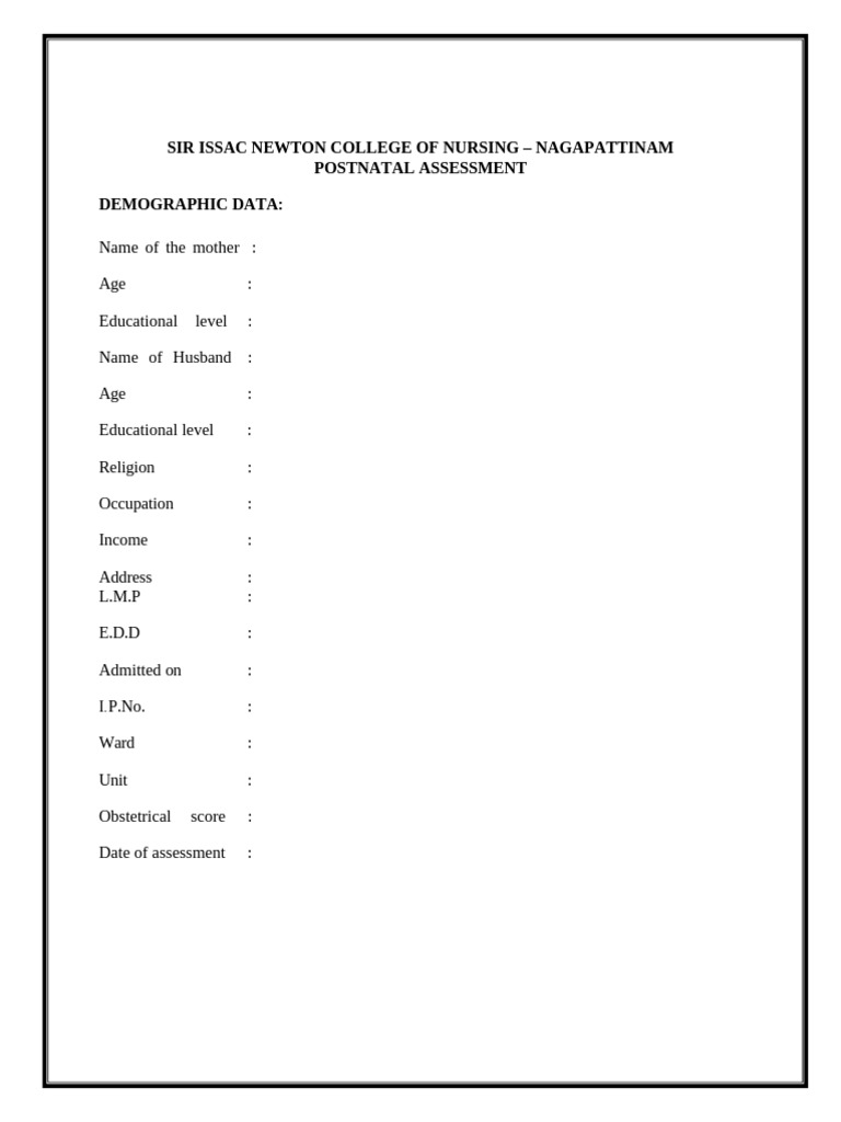 Postnatal Assessment Form Guide | PDF | Childbirth | Postpartum Period
