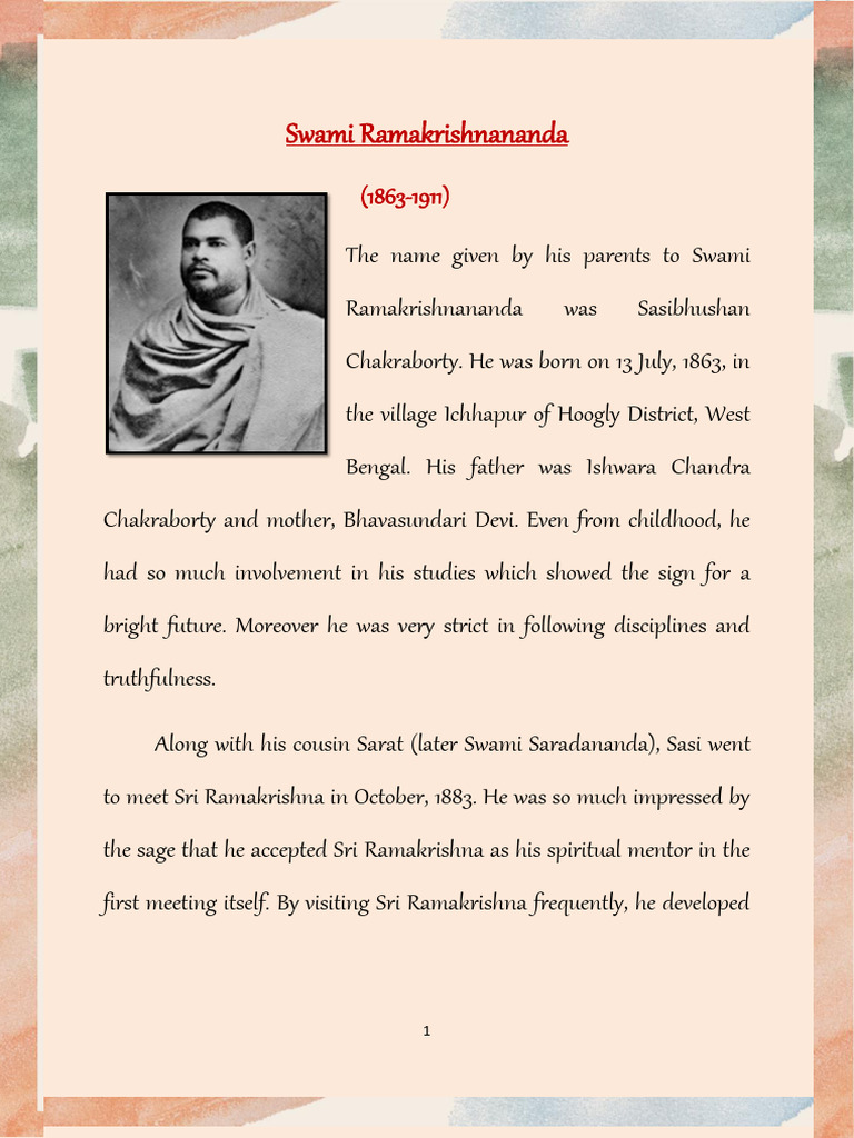 Swami Ramakrishnananda: Life and Legacy | PDF | Ramakrishna | Sarada Devi