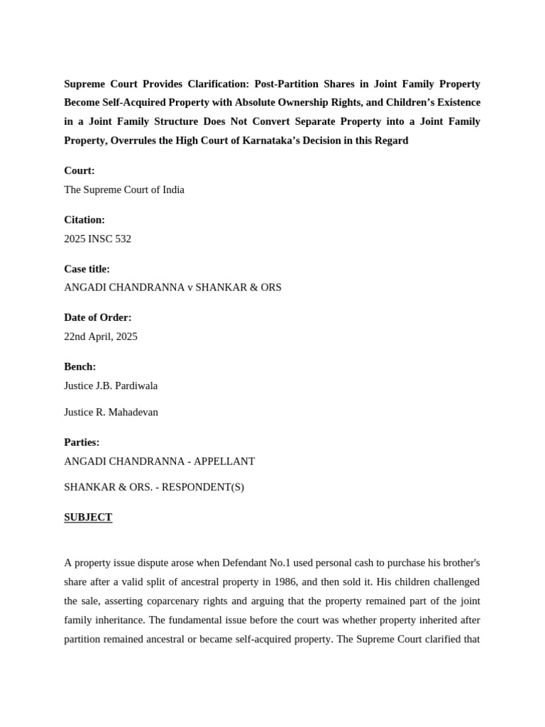 Supreme Court Ruling on Joint Family Property | PDF | Lawsuit | Appeal