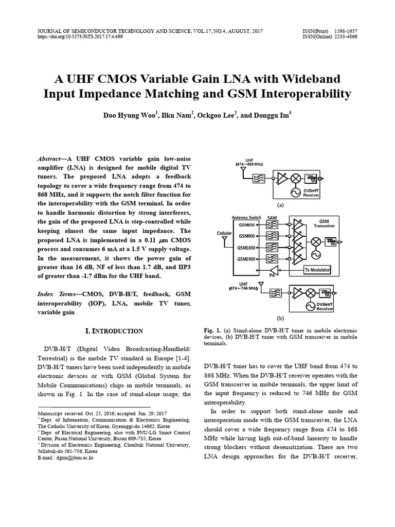 A UHF CMOS Variable Gain LNA With Wideband Input Impedance Matching ...