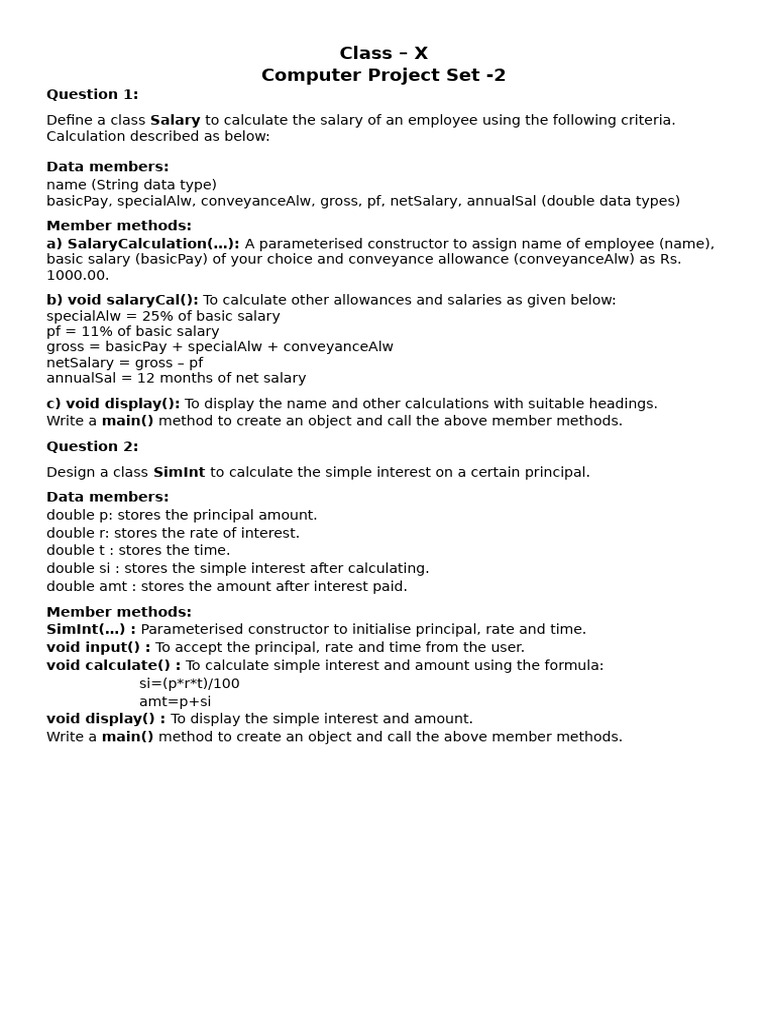 Class X Computer Project: Salary & Interest | PDF