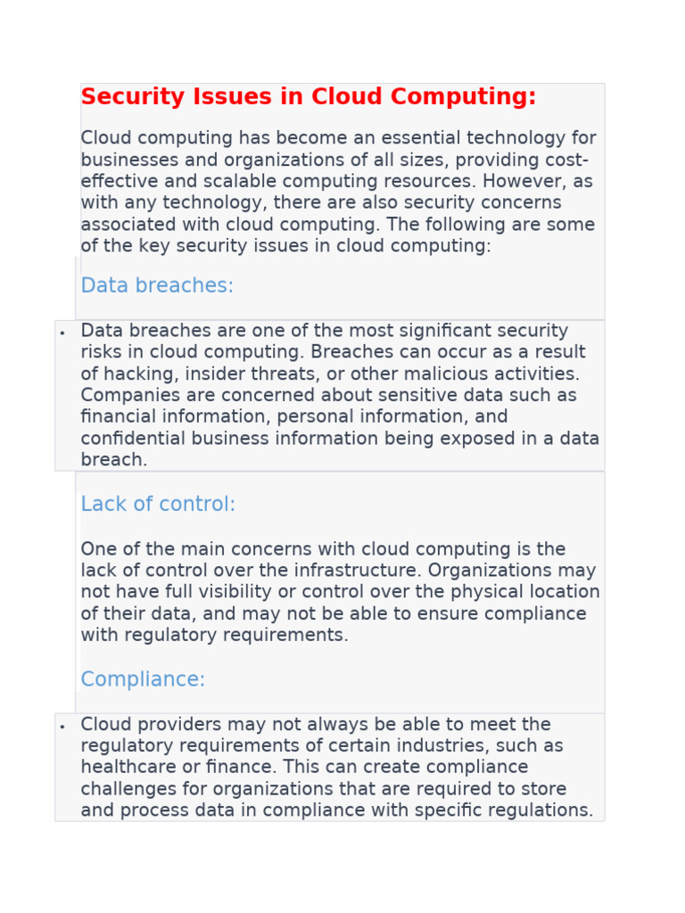Security Issues in Cloud Computing | PDF | Security | Computer Security