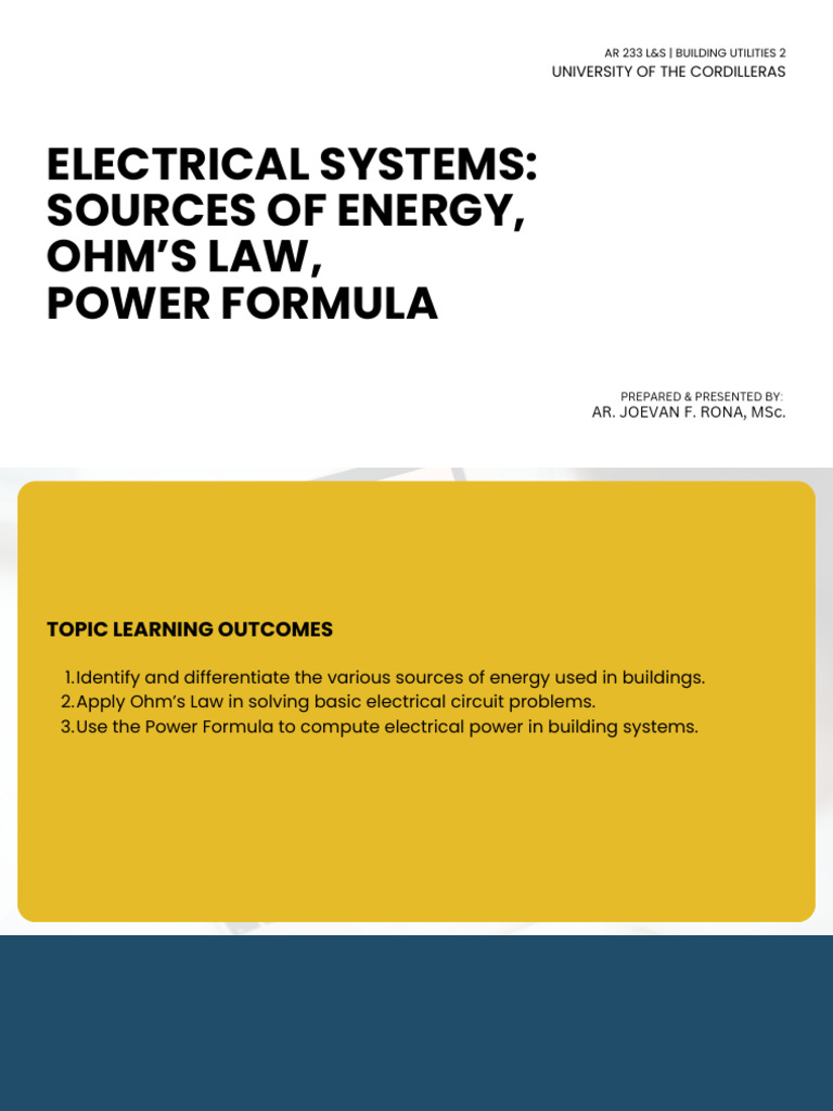 Lecture MT 1.0 Sources of Energy, OHM's Law, And Power Formula | PDF ...
