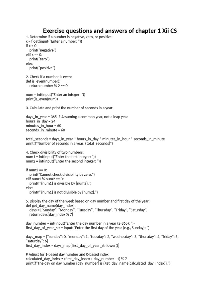 Chapter 1 XII CS Exercise Solutions | PDF | Computer Programming ...