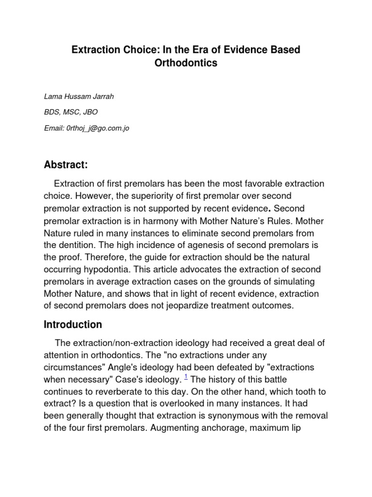 Extraction Choice: in The Era of Evidence Based Orthodontics | PDF ...