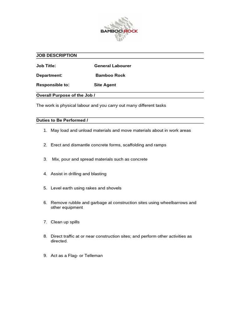 General Labourer Job Description | PDF