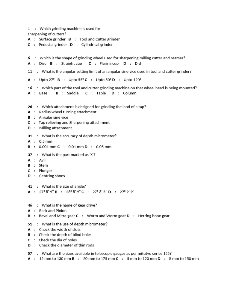 Quiz | PDF | Gear | Metalworking