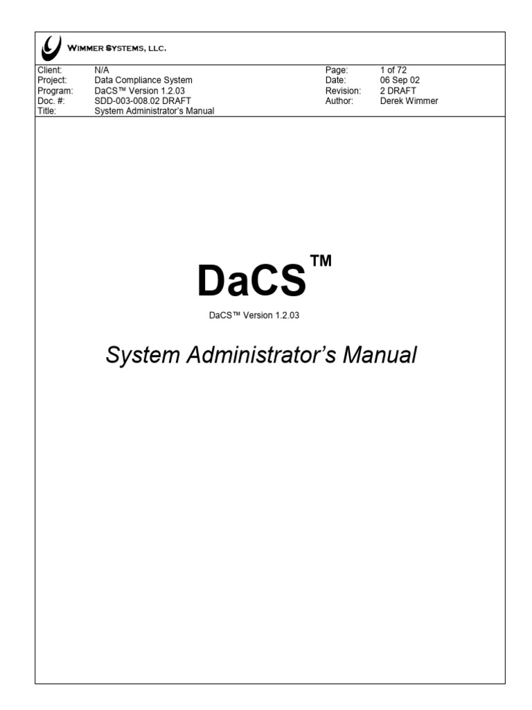 DaCS™ System Admin Manual v1.2.03 | PDF | Microsoft Excel | Windows Xp