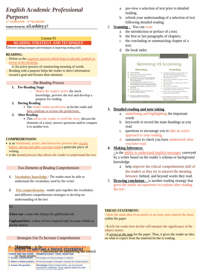 Effective Reading and Writing Strategies | PDF | Reading Comprehension ...