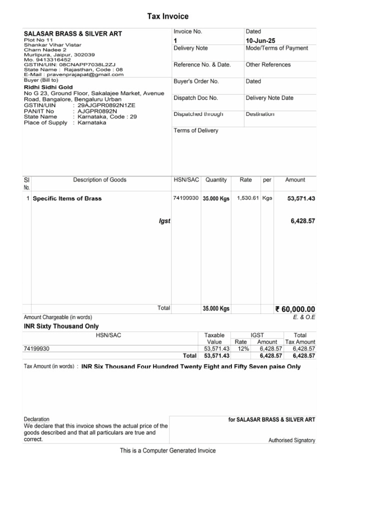Invoice-1 Ridhi Sidhi | PDF