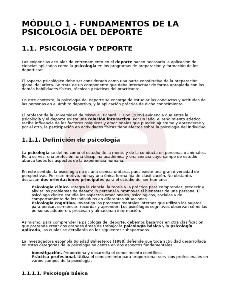 Modulo 1 Fundamentos de La Psicologia Del Deporte | PDF | Sicología ...