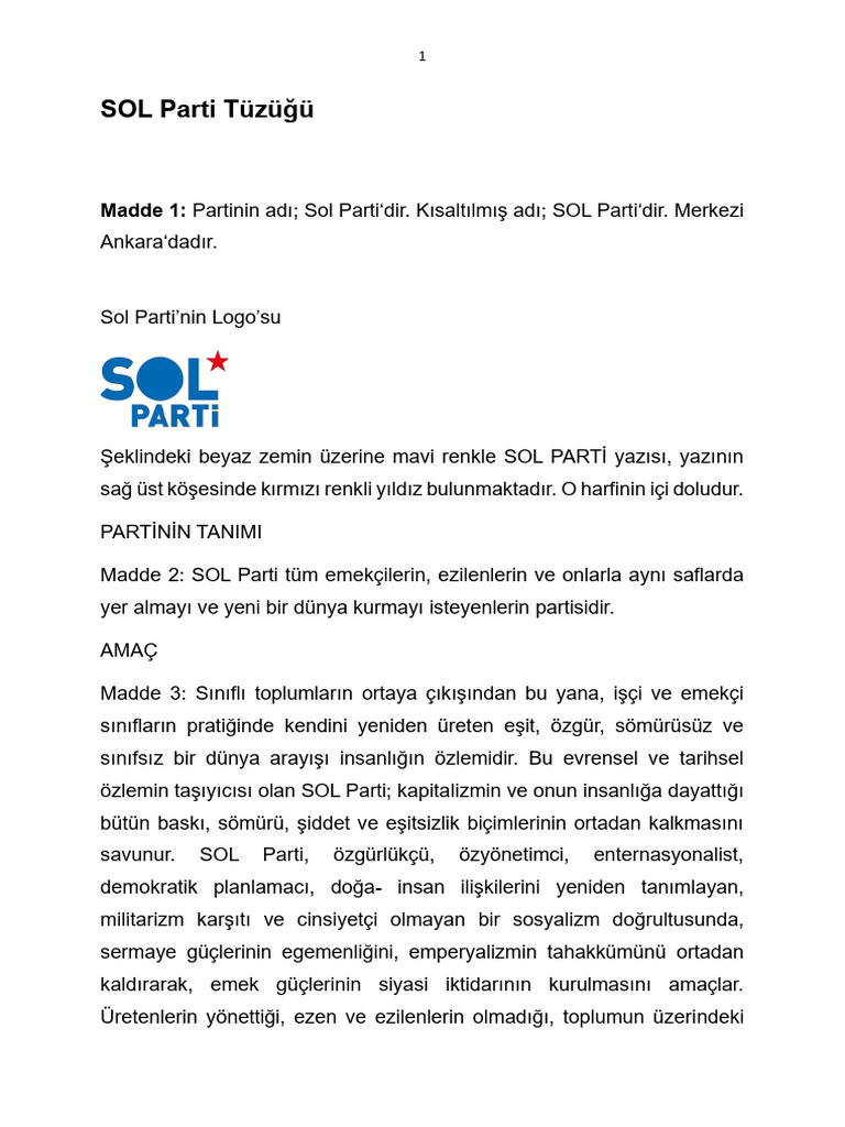 SOL Parti Tüzüğü | PDF