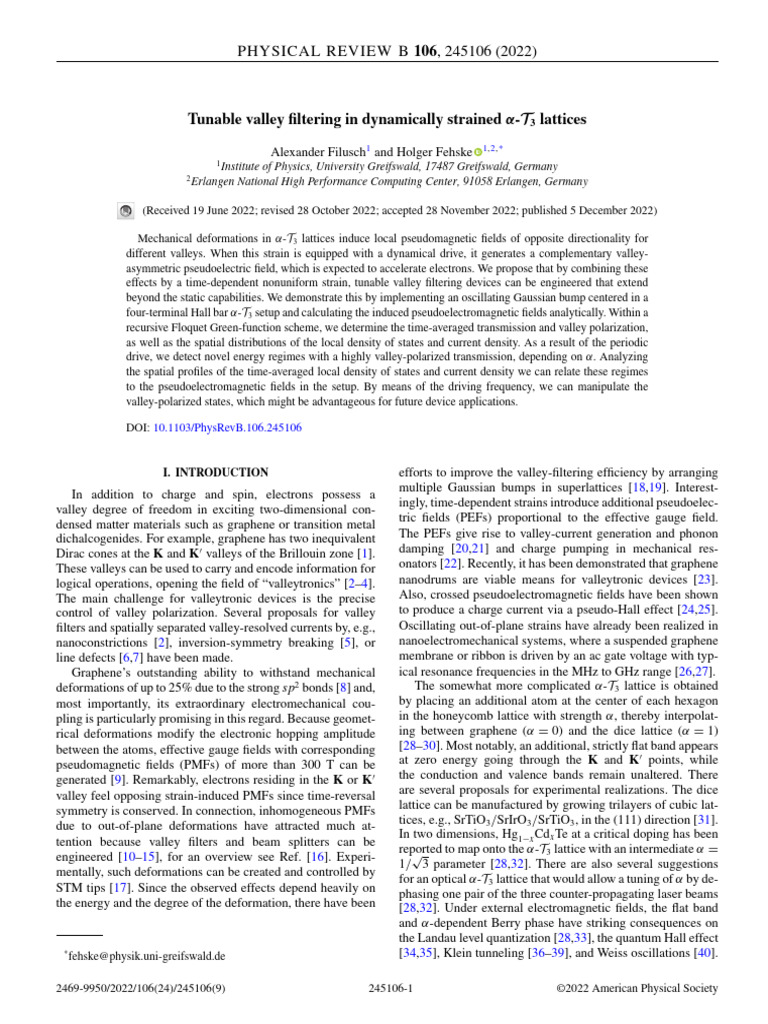 2022 - Tunable Valley Filtering in Dynamically Strained Α-T3 Lattices ...