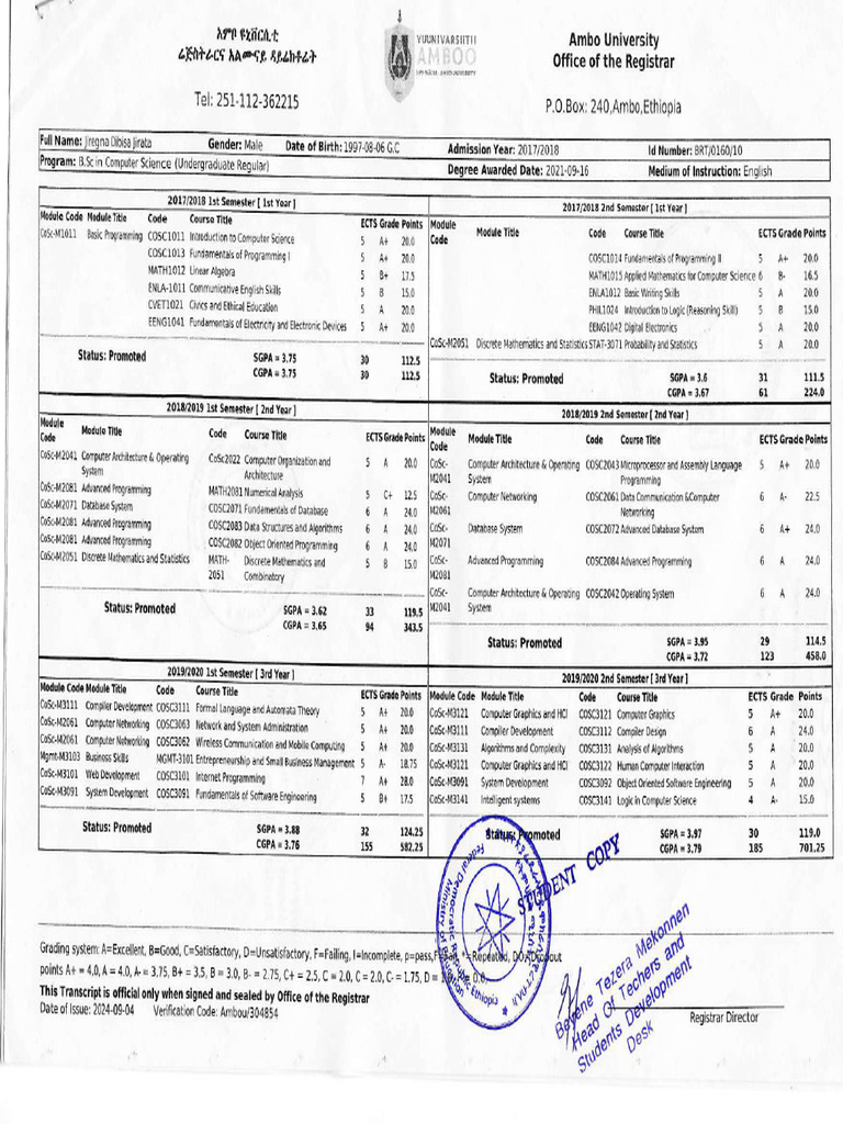 Bachelor Transcript | PDF