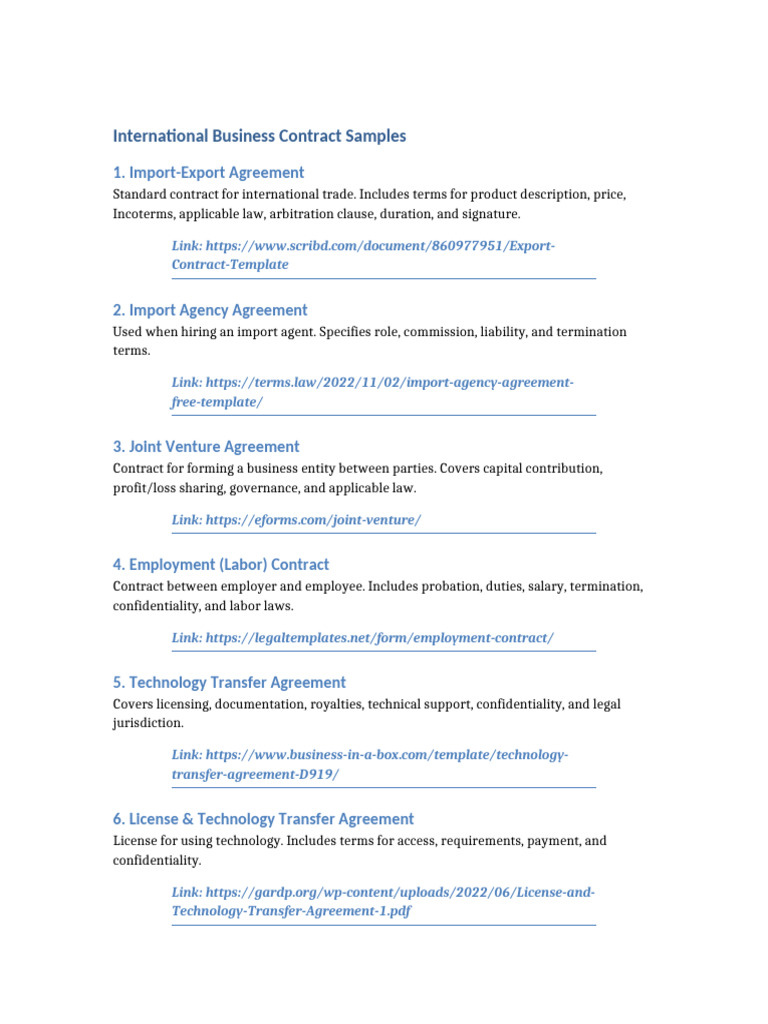 International Business Contract Samples | PDF