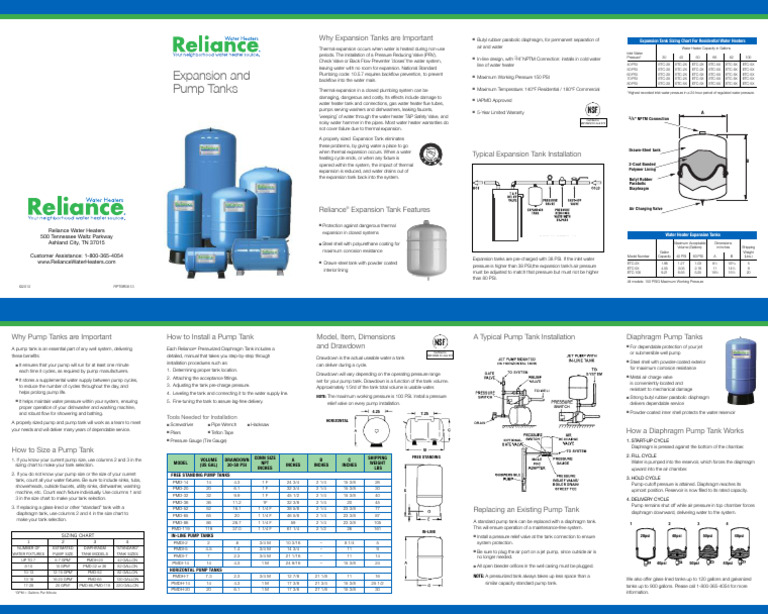 Reliance Expansion and Pump Tank Guide | PDF | Water Heating | Pump