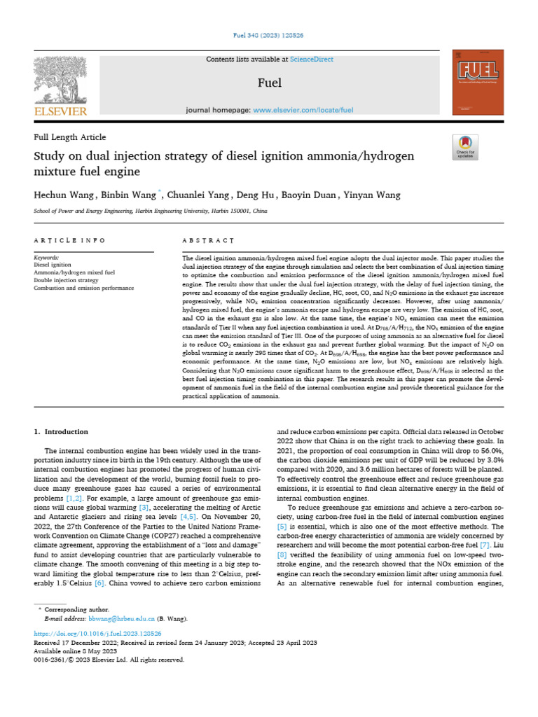 Study On Dual Injection Strategy of Diesel Ignition Ammonia Hydroge ...