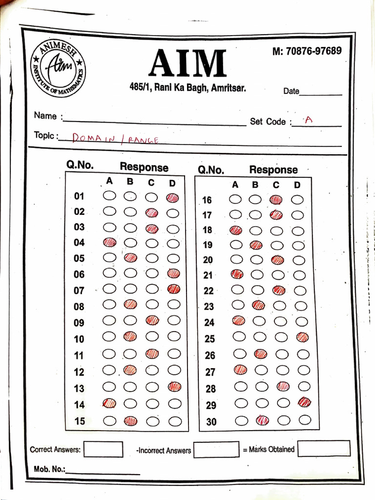 MA Exam Answer Sheet Template | PDF