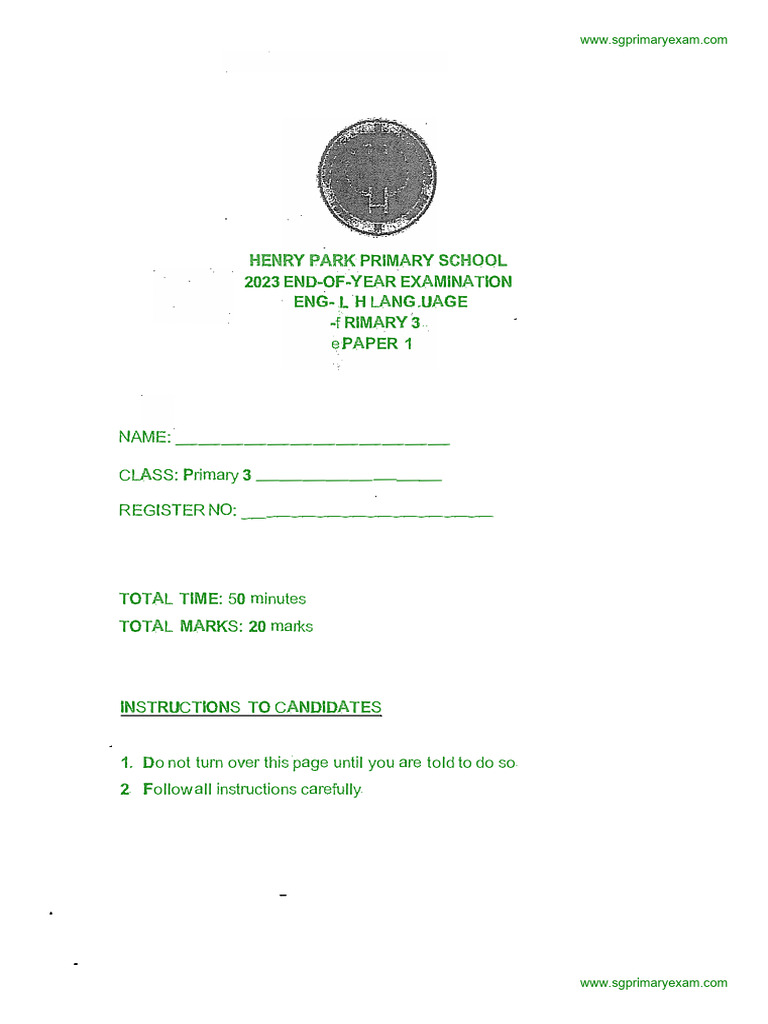 Henry Park Primary School Exam 2023 | PDF
