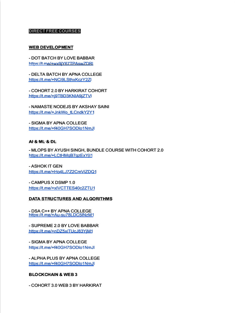 Free Courses and Downloads Links | PDF