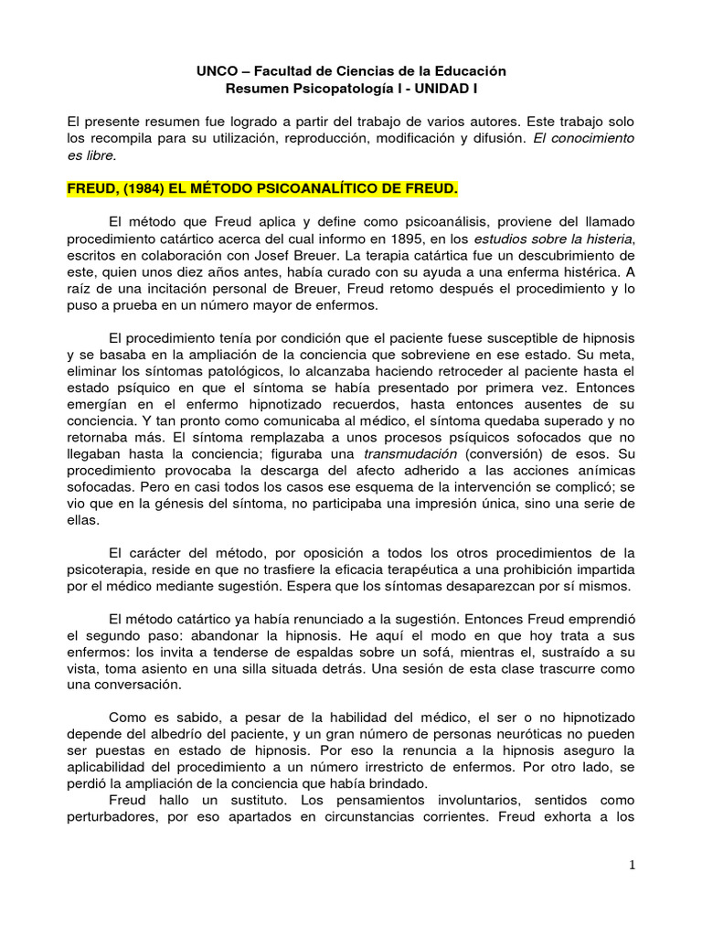Resumen del Psicoanálisis de Freud | PDF | Psicoanálisis | Jacques Lacan