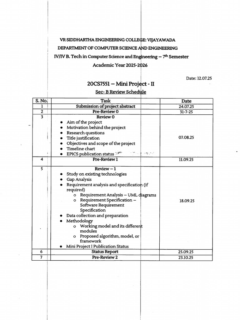 Mini Project - II Review Schedule CSE Sec - B | PDF