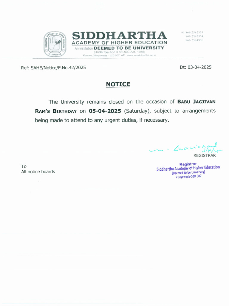Notice Regarding Babu Jagjivan Rams Birthday | PDF