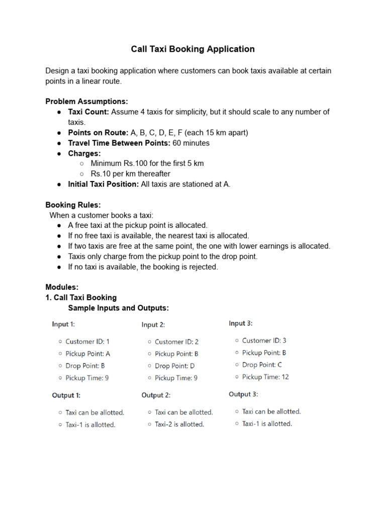 Call Taxi Booking System Design | PDF
