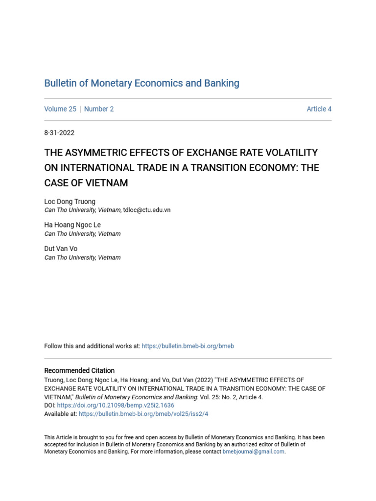 The Asymmetric Effects of Exchange Rate Volatility On Internation | PDF ...