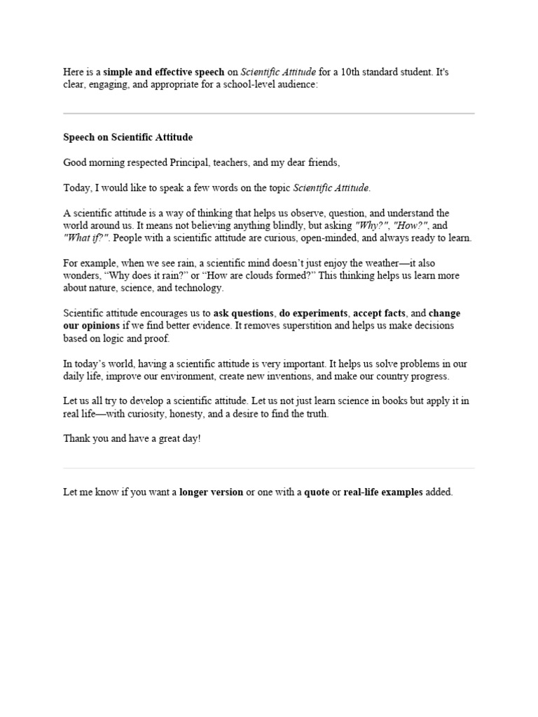 Speech on Scientific Attitude for Students | PDF