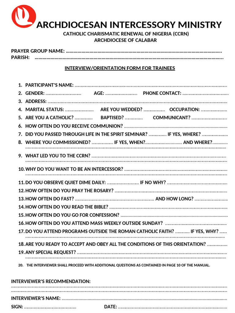 CCRN Trainee Interview Form | PDF | Christian Worship And Liturgy ...