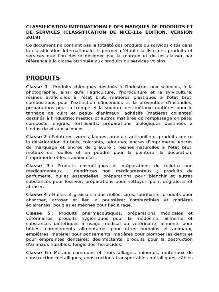 Classification Internationale de Nice 2019 | PDF | Boisson | Crème glacée