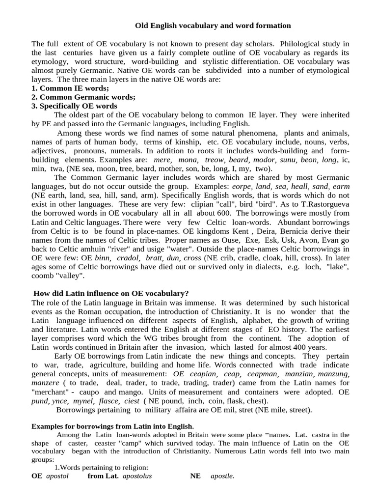 Origins of Old English Vocabulary | PDF | Word | English Language