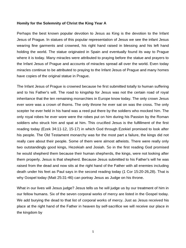 Homily For The Solemnity of Christ The King Year A - 093740 | PDF ...