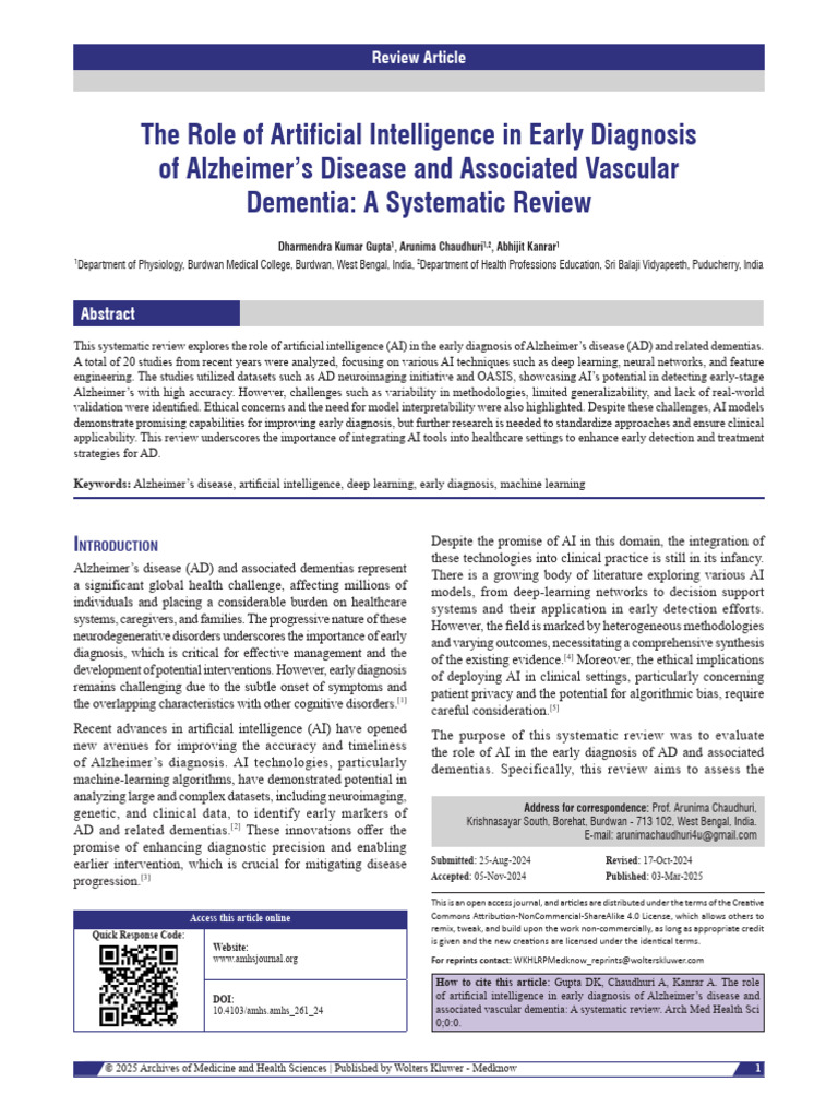 AI's Role in Early Alzheimer's Diagnosis | PDF | Artificial ...