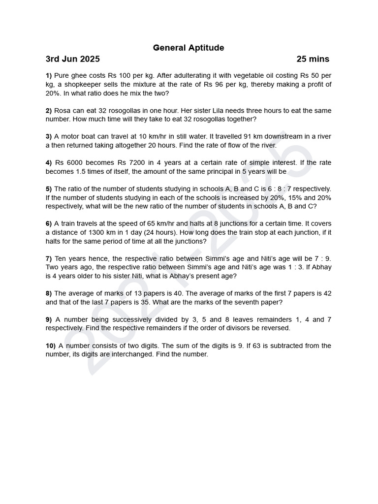 General Aptitude Questions 2021-2025 | PDF