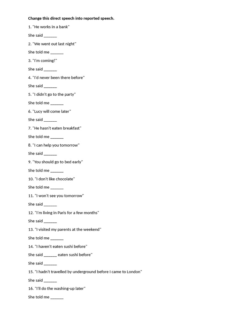 Reported Speech Exercises with Answers | PDF