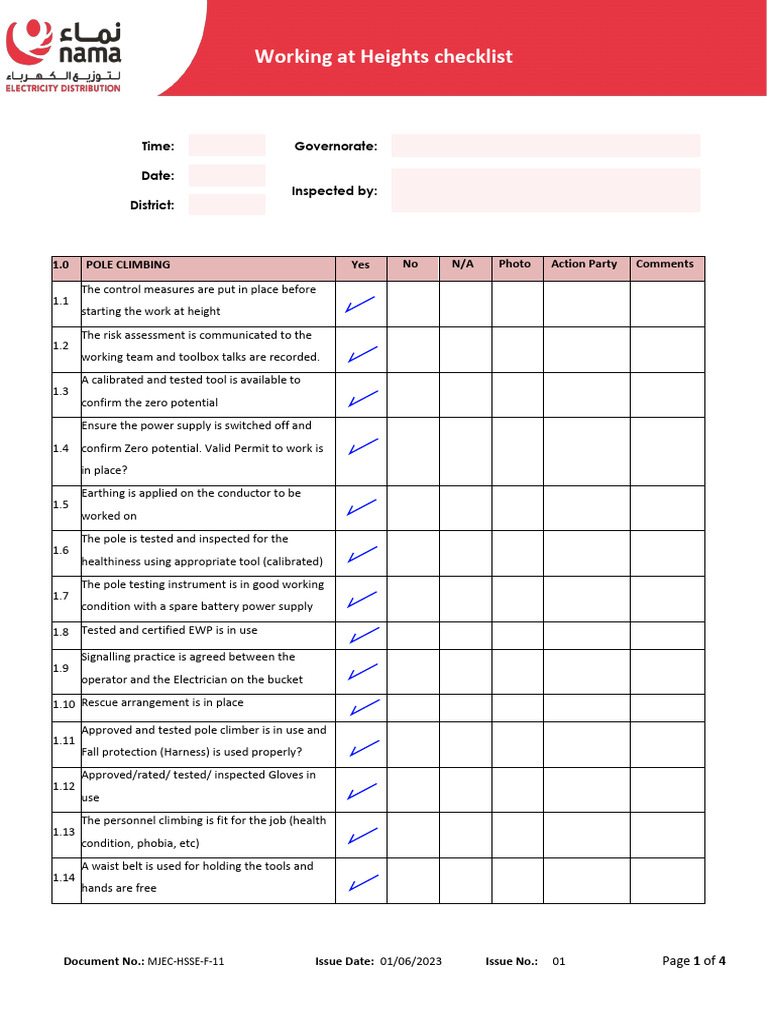 Working at Heights Safety Checklist | PDF | Scaffolding | Ladder