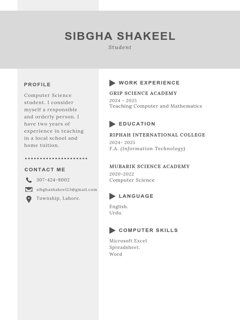 Computer Science Student Profile | PDF